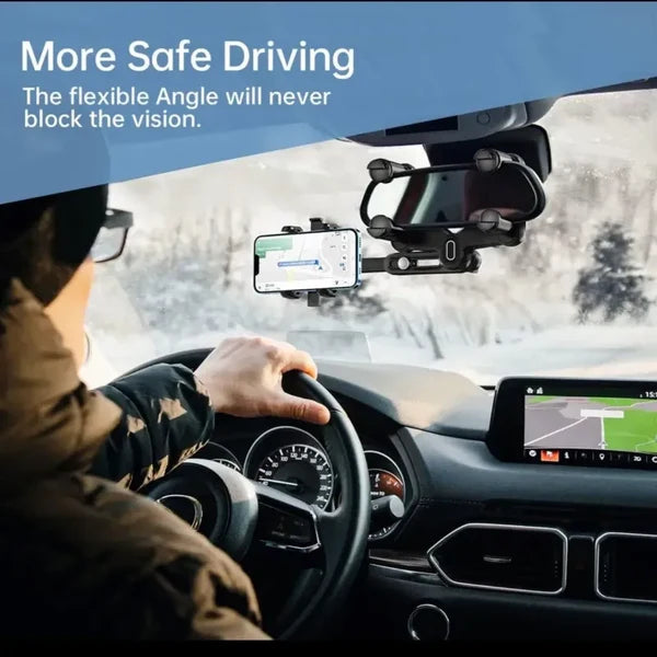 360° Car Rearview Mirror Phone Holder - Compatible with Phones and GPS