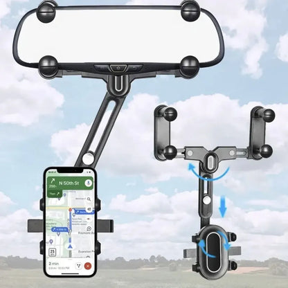 360° Car Rearview Mirror Phone Holder - Compatible with Phones and GPS