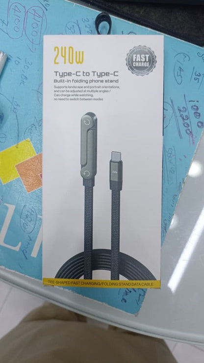 240W Type-C to Type-C Fast Charging Cable with Built-in Folding Phone Stand