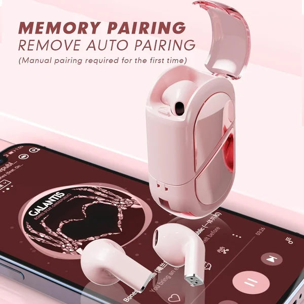 Pink Heart Design Wireless Earphones for Girls